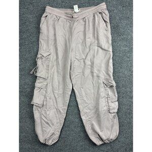 C&C California Cargo Pants Womens M Beige Lyocell Jogger Elastic Cuff Twill